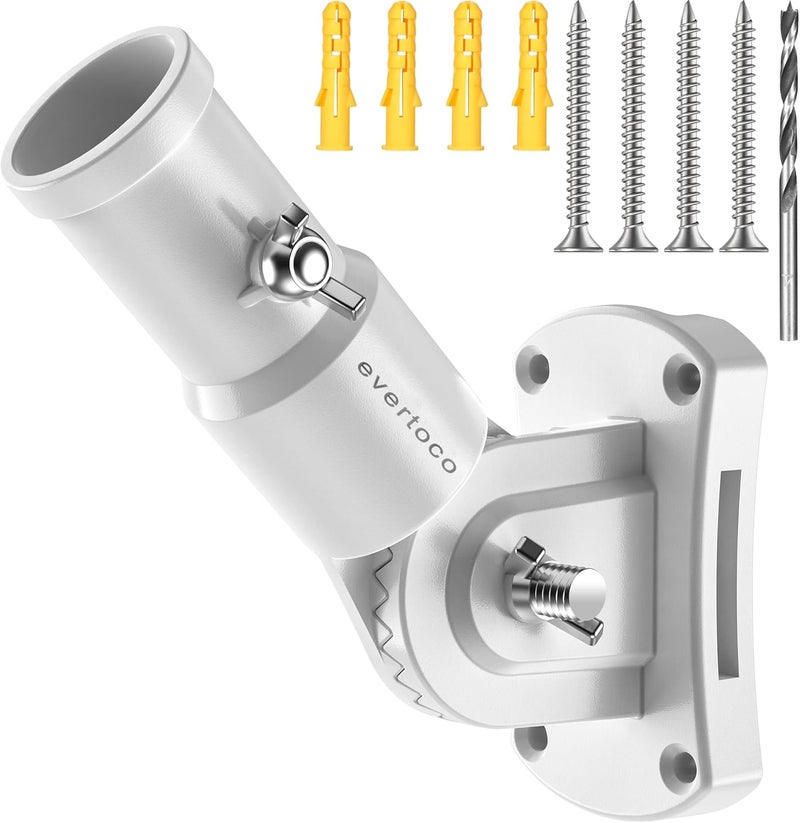 evertoco Heavy Duty T304 Stainless Steel Flag Pole Bracket - 180° Adjustable Flag Pole Holder for House with 2 Installation Methods, Flag Mount for 1" Diameter Pole, Wind Resistant & Rust Free-White - Image 1